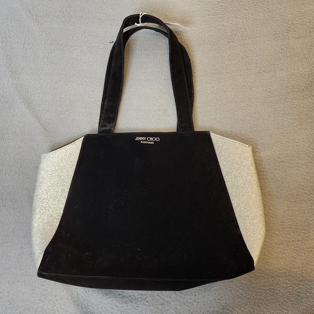Jimmy Choo Parfums Tote Bag Black Velvet Silver Glitter Large New With Tags